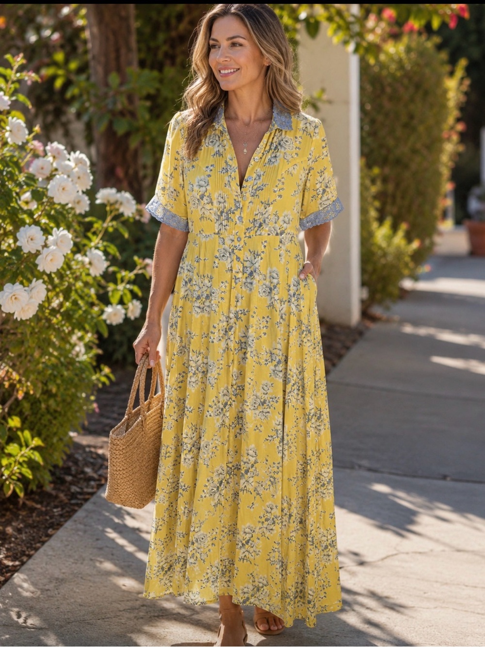 NWT April Cornell willow Rose dress  yellow with grey size small
